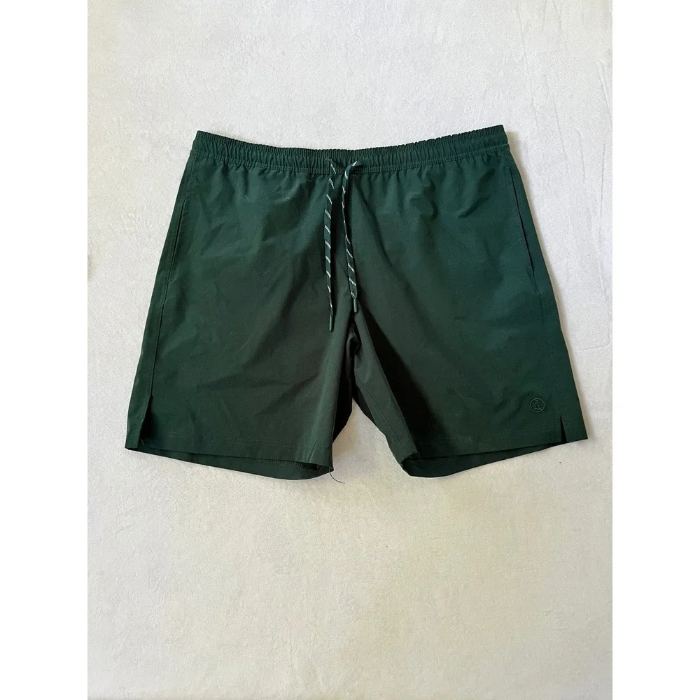 Lands End Swim Trunks Forest Green Elastic Waist Drawstring XL